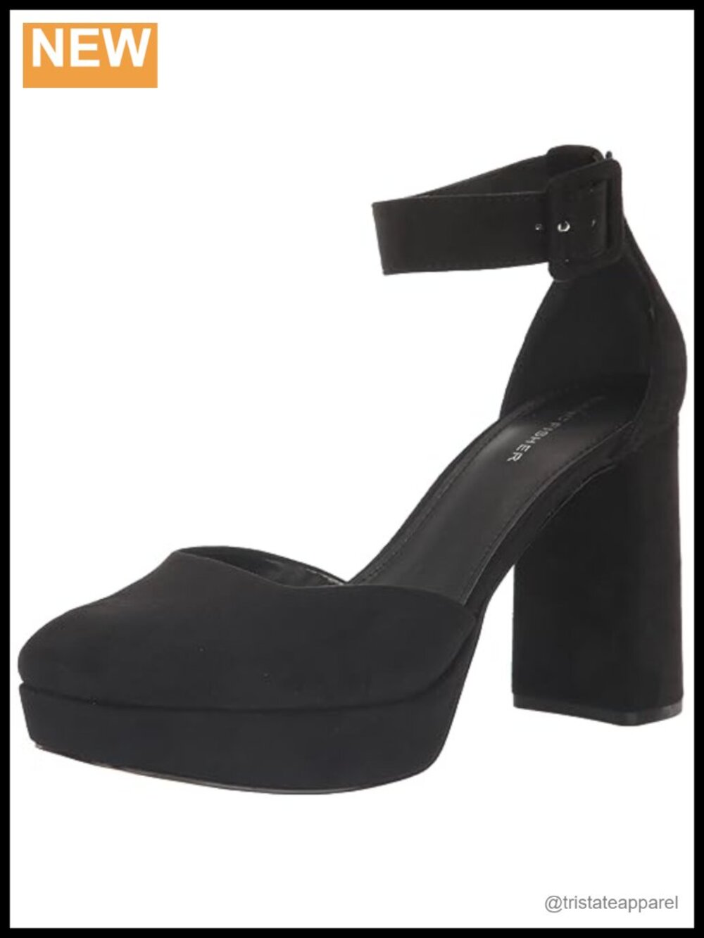 Naina Square Toe Block Heel Pump with Ankle Strap
